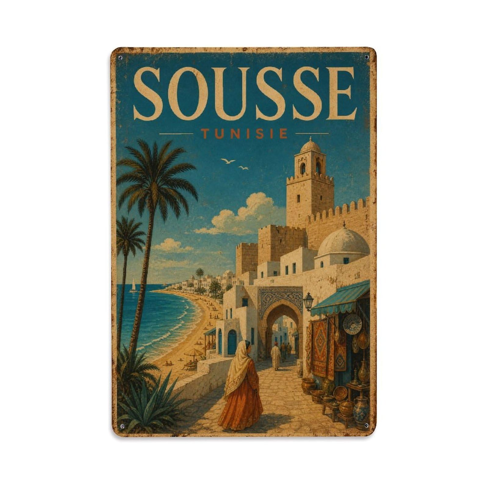 Metal Tin Sign Retro Travel Tunisia Sousse