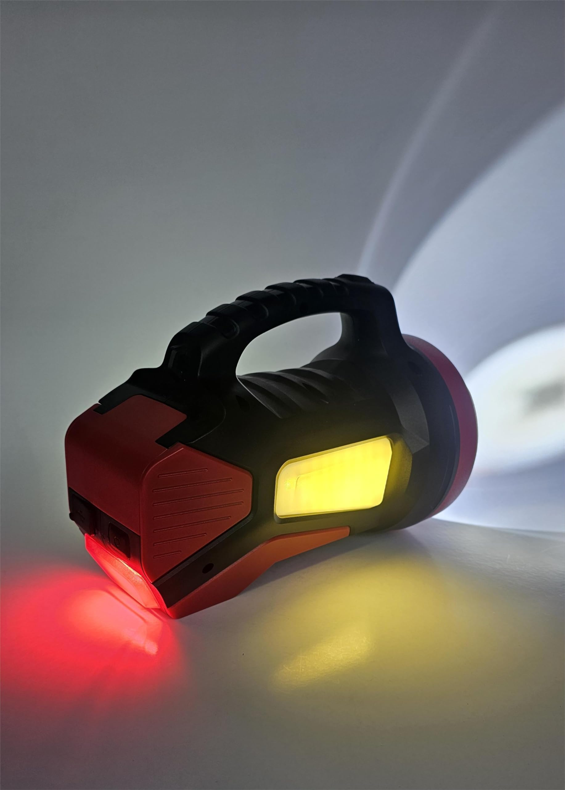 Gunlite Rechargeable D30 LED Spotlight Torch, Dual Light Modes, Black and Red, with Shoulder Strap and USB Charger 1