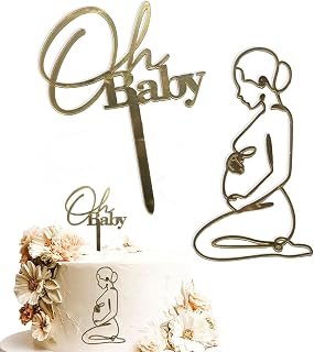2 Pcs Pregnant Lady Baby Cake Topper, Pregnant Mother Silhouette Cake Decor Set, Pregnancy Announcement or Welcome Baby Party Supplies (Style 1)