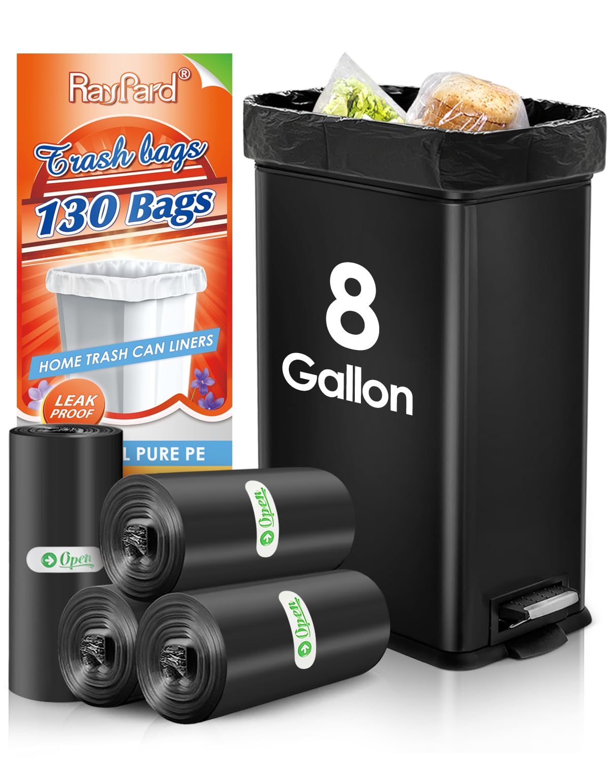 Bolsas de basura resistentes de 8 galones, 120 unidades, se adaptan a cestas de basura de cocina de 30 litros, bolsas de basura medianas para el hogar, oficina, cocina, baño, dormitorio,