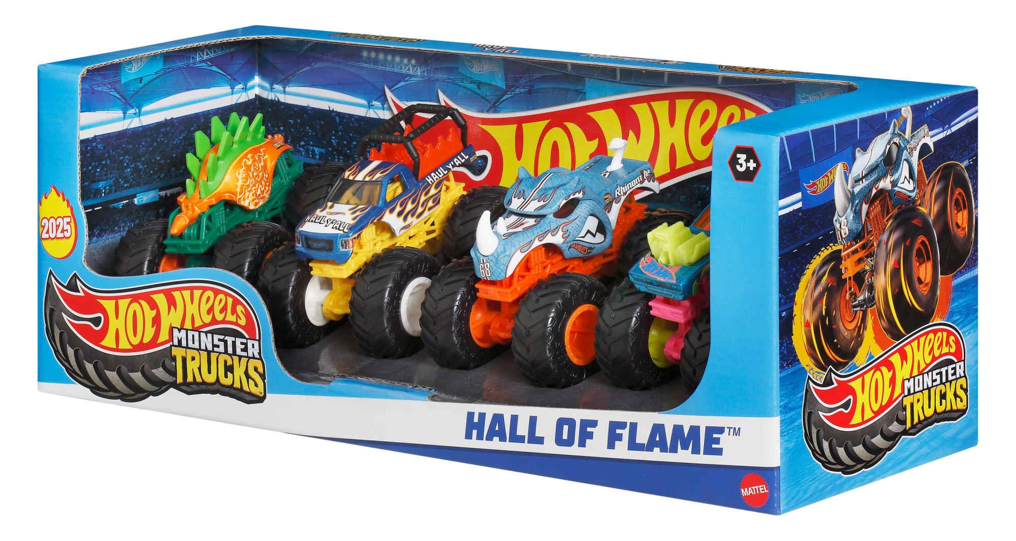 Hot Wheels Monster Trucks, 1:64 Scale Monster Trucks Toy Trucks, Set of 4, Giant Wheels, Favorite Characters and Cool Designs, JGD65 - Image 2