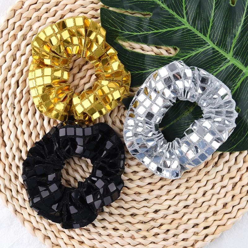 Sequin Shiny Hair Scrunchies for Women Girls Sparkly Glitter Hair Accessories for Thick Fine Hair 80s 90s Sequin Hairband for Party Prom Glitter Elastic Ponytail Holder Sequin Hairbands 3pcs - Image 3