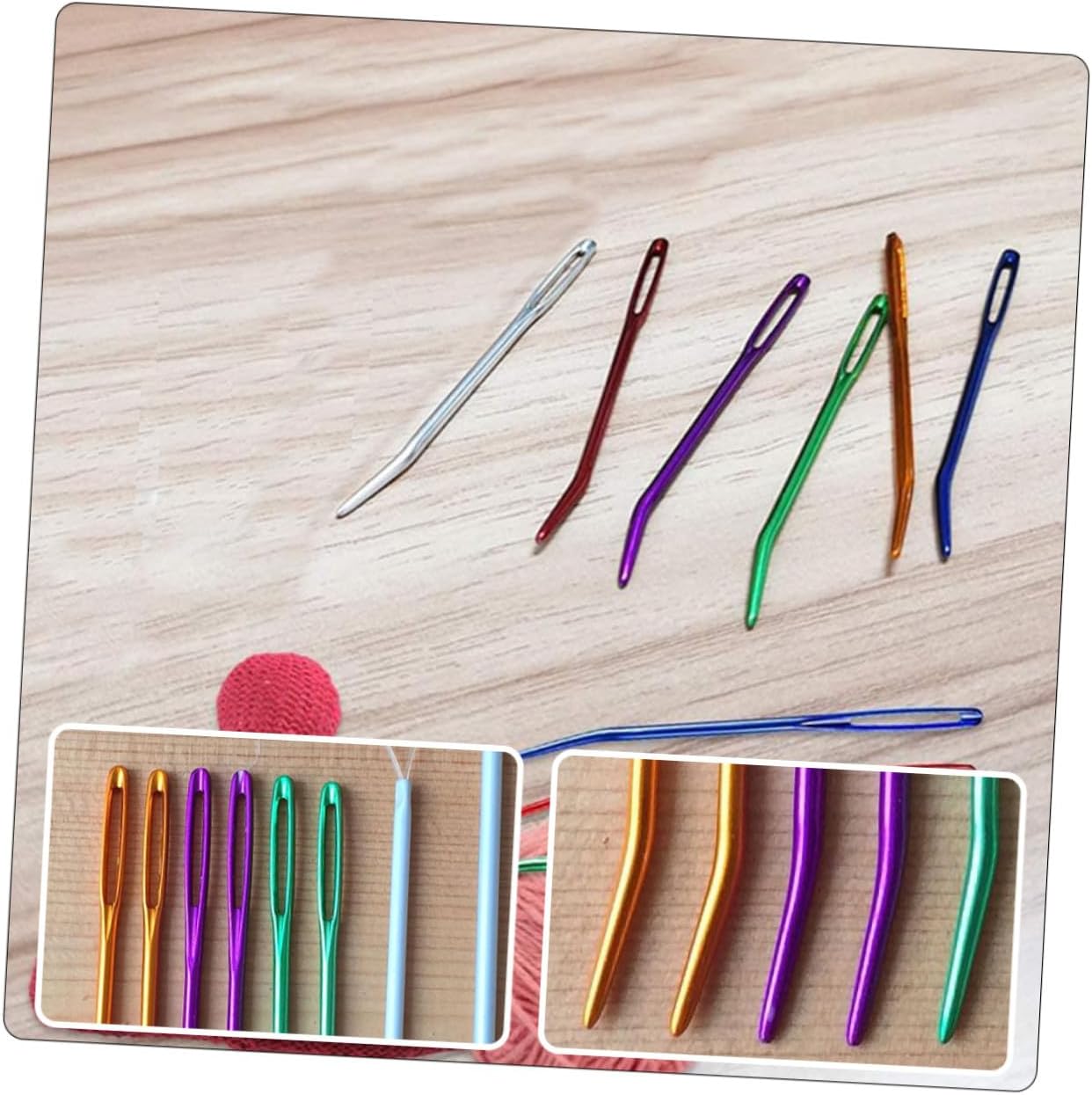 Uonlytech 12pcs Multi-Function Aluminum Yarn Needles Bent Darning Sewing Needles Mixed Colors for Knitting and Craft Sewing Accessories Random Color