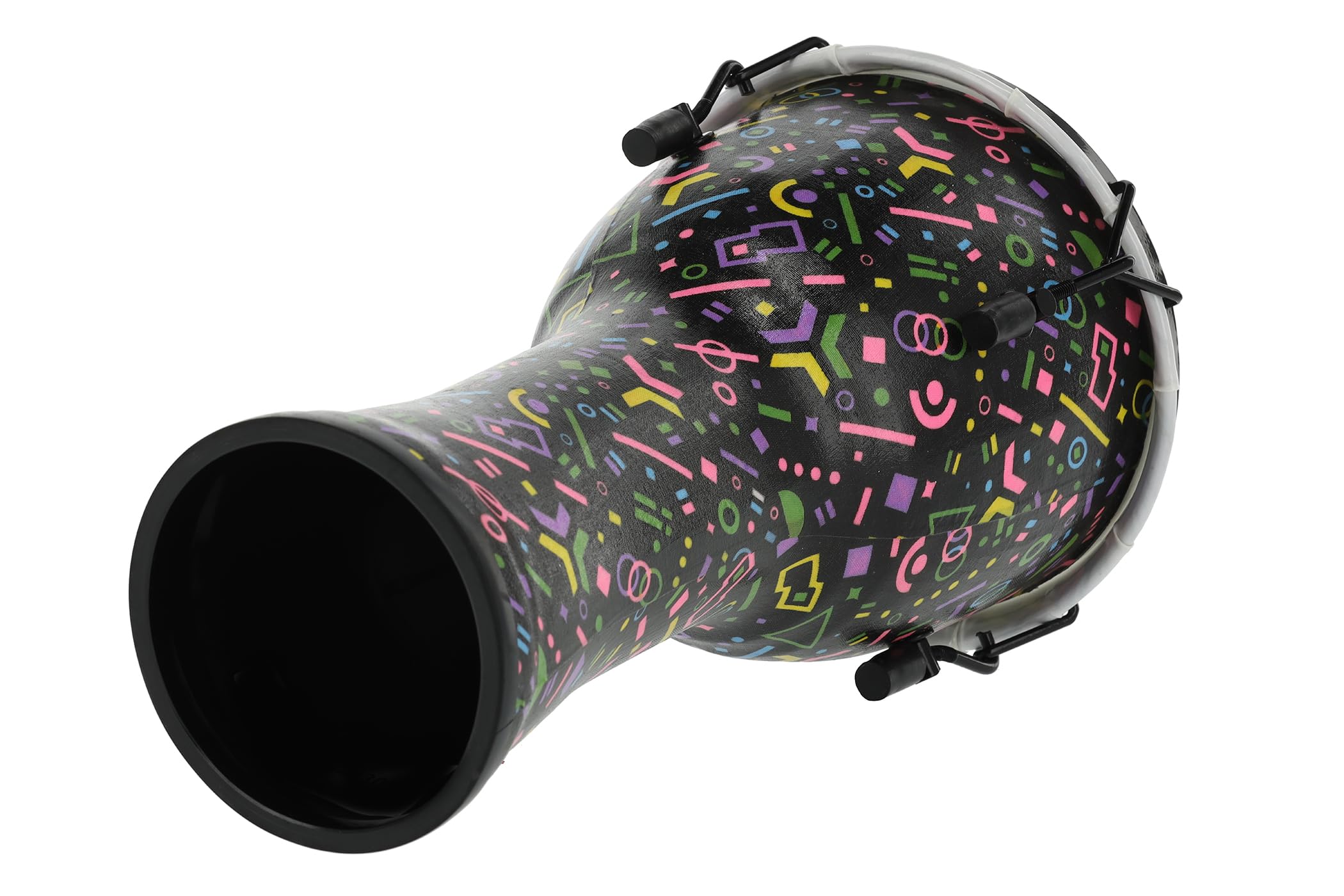 GEWA Liberty Djembé accordatura meccanica (ganci di tensione) - Diametro: 8" (20,3 cm) - Altezza: 16,5" (41,2 cm) - Numero di tiranti: 4 - Motivo: Crazy Neon