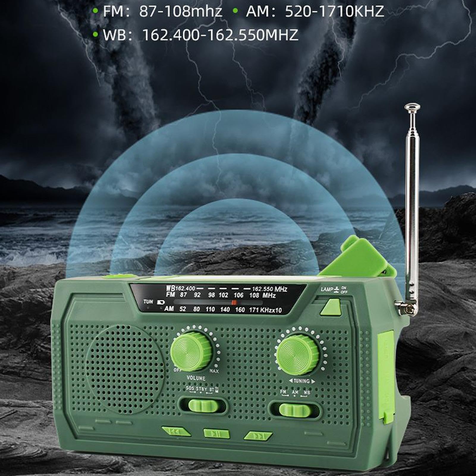 Radio Solarne Ładowanie Słoneczne Alarm SOS AM FM Latarka LED