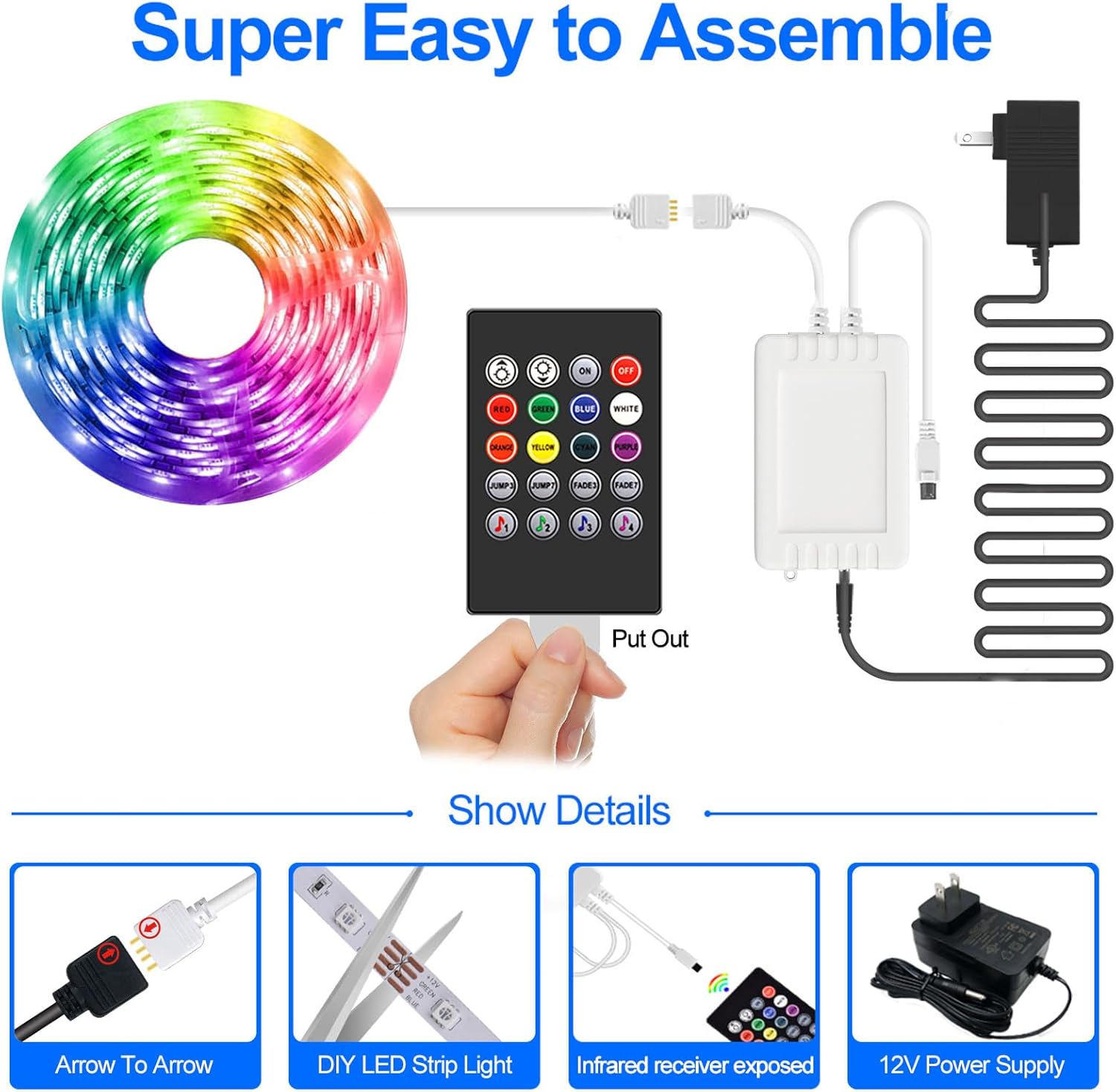 LED Strip Lights 100ft, Bluetooth and APP Control, Multicolor RGB Light Strips, Music Sync Color Changing for Bedroom Indoor
