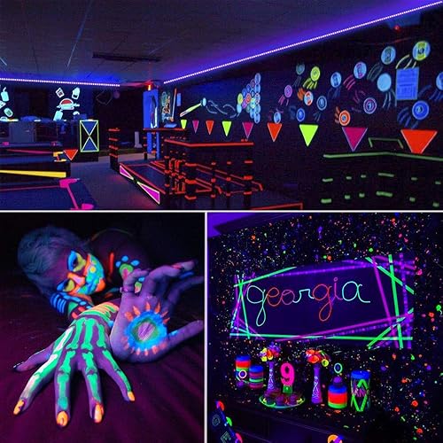 Miniatura 6 de Kit de tira de luz negra de 20 pies, 180 unidades LED, accesorios de luz negra flexibles para fiesta de Halloween, bola brillante, pintura corporal,