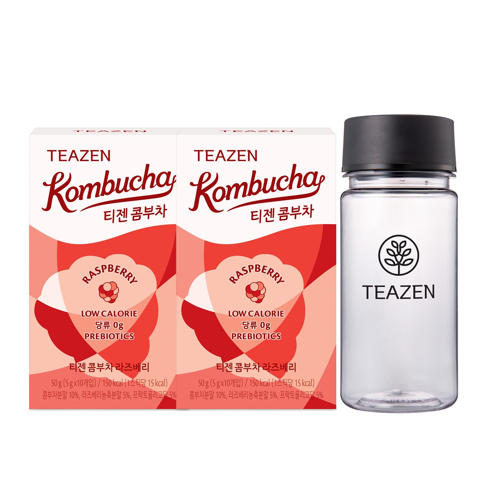 TEAZENKombucha Raspberry Flavor Variety Pack with Classic Eco Bottle (Kombucha Powder 20 Sticks, Eco Bottle 1EA x 11.8oz)