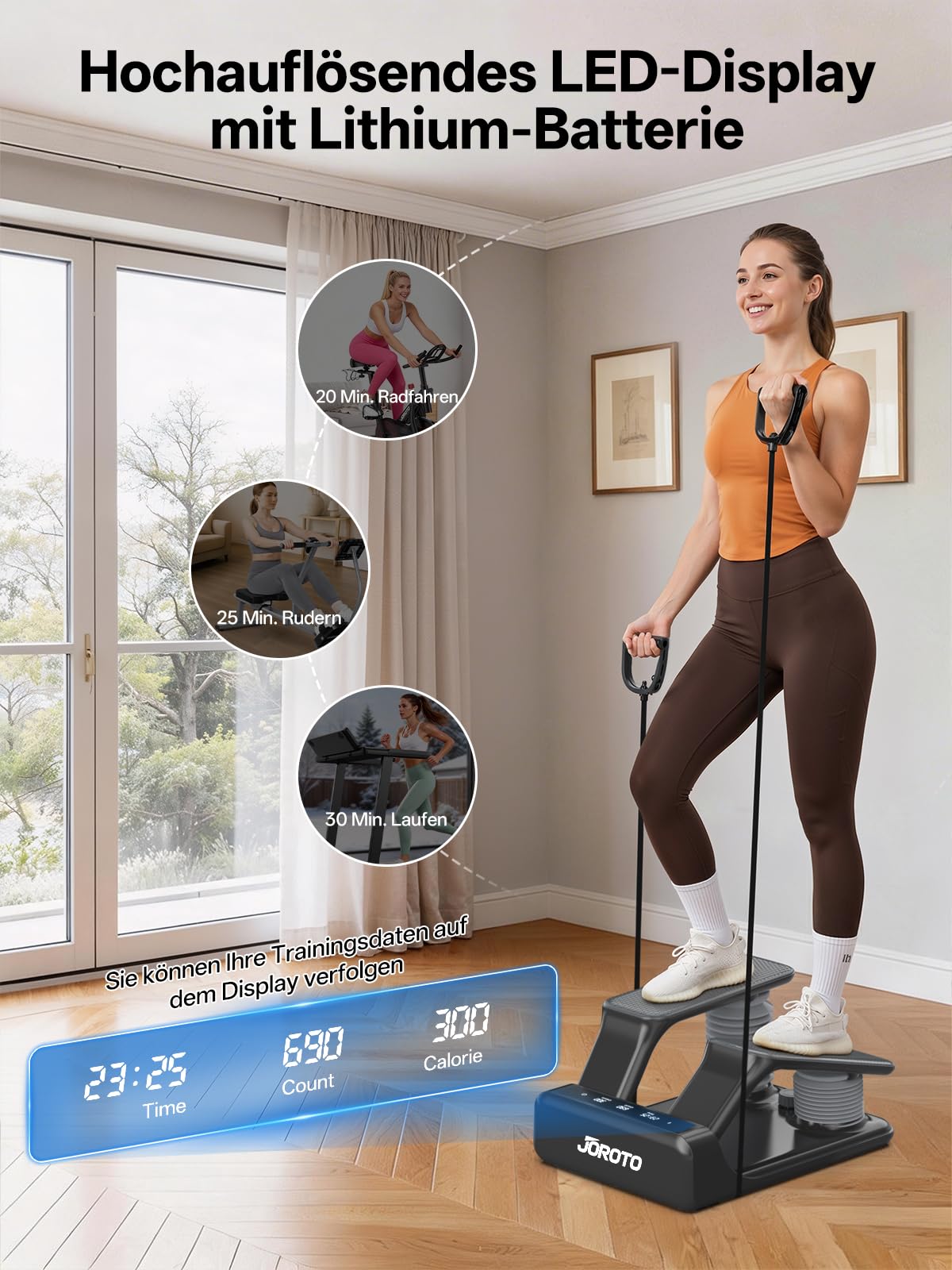 JOROTO Air Resistance Stepper für Zuhause, Mini Stepper mit 5-stufig Einstellbarer Intensität + Bändern, 300 LBS/136 KG, leise, LED-Display, für Wohnung & Home Gym
