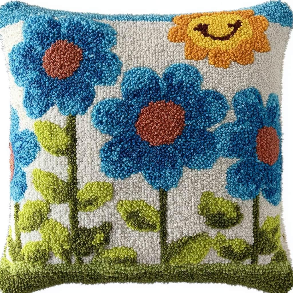 WallustrioaW Latch Hook Kit Cushion Latch Hook Kit Sunflower DIY Pillow Materials Package 43Cmx43Cm DIY Hooks Knitted Embroidered Carpet Pillow Embroidery