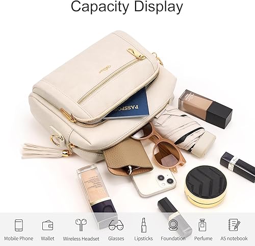 Miniatura 4 de Bolsos cruzados pequeños de cuero para mujer, monederos antirrobo y bolso de hombro con borla de correa ancha