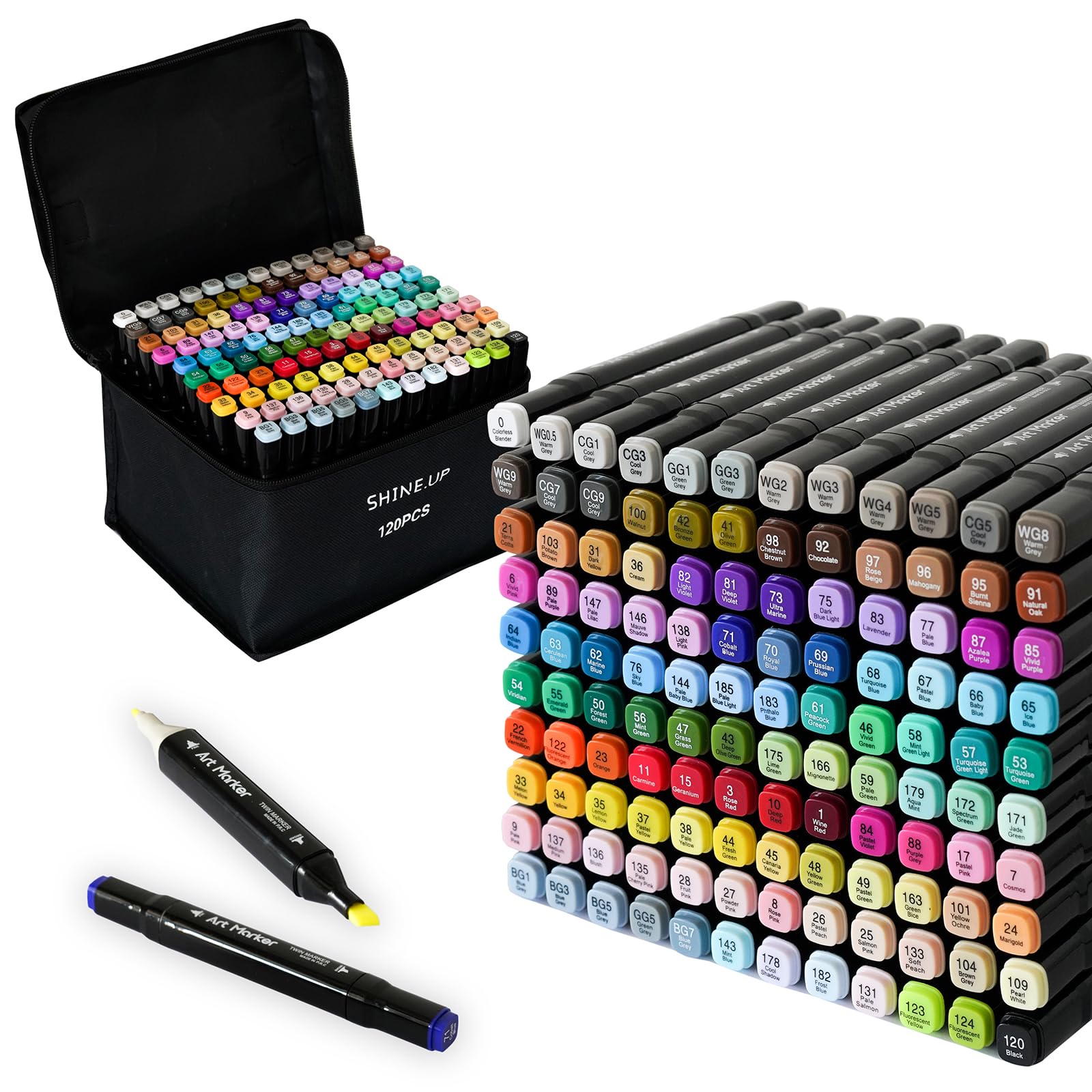 SHINE.UP 120 Colors Dual Tip Alcohol Markers Set, Chisel & Fine