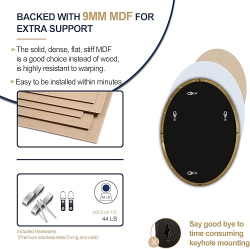 Miniatura 12 de ANDY STAR Espejos ovalados dorados para baño, 24 x 32 pulgadas, espejo de pared ovalado con marco de metal dorado cepillado, espejo de pared ovalado