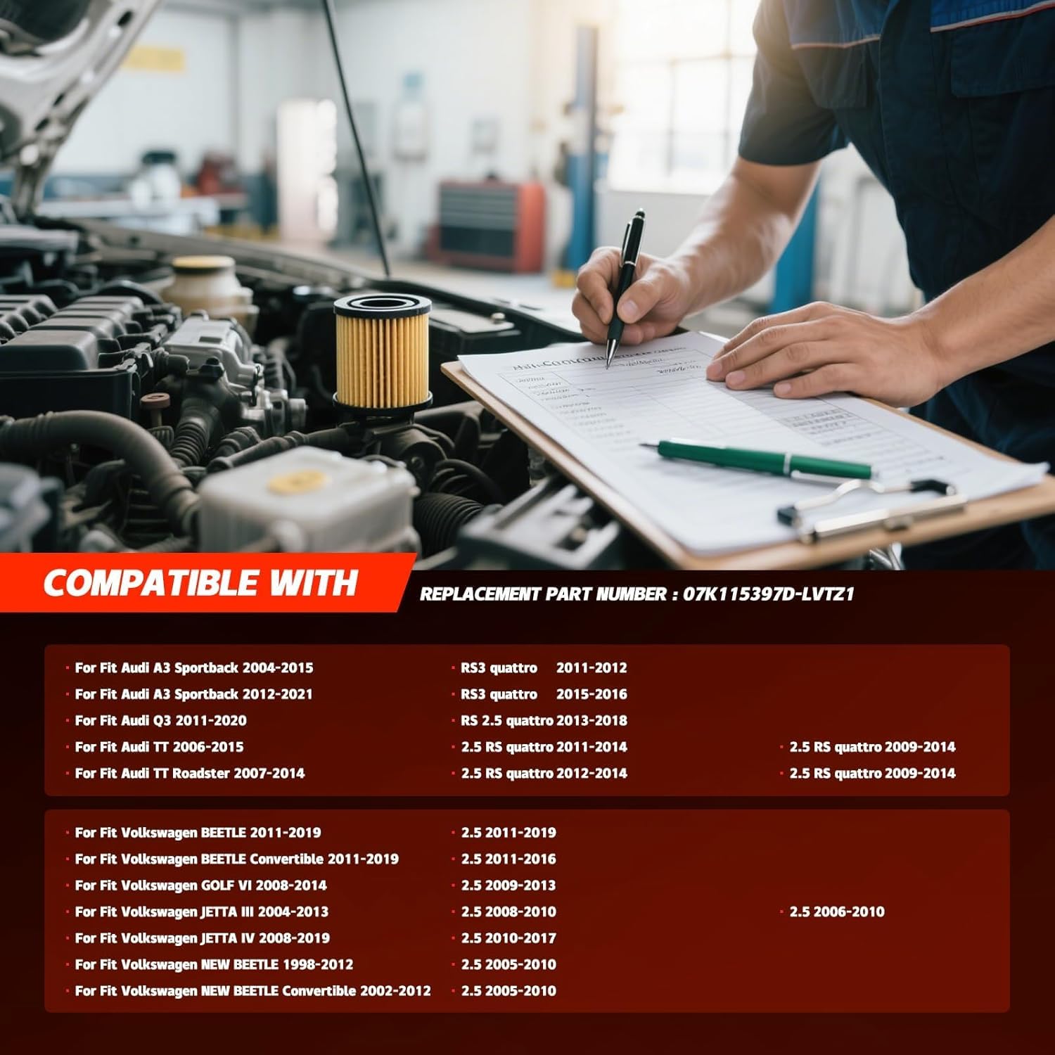 07K115397D Aluminum Engine Oil Filter Housing Assembly with Oil Pressure Sensor Compatible with Audi & Volkswagen 2.5L L5 2005-2014 Jettan Golf Beetle Passat Rabbit TT Quattro 07K115397A