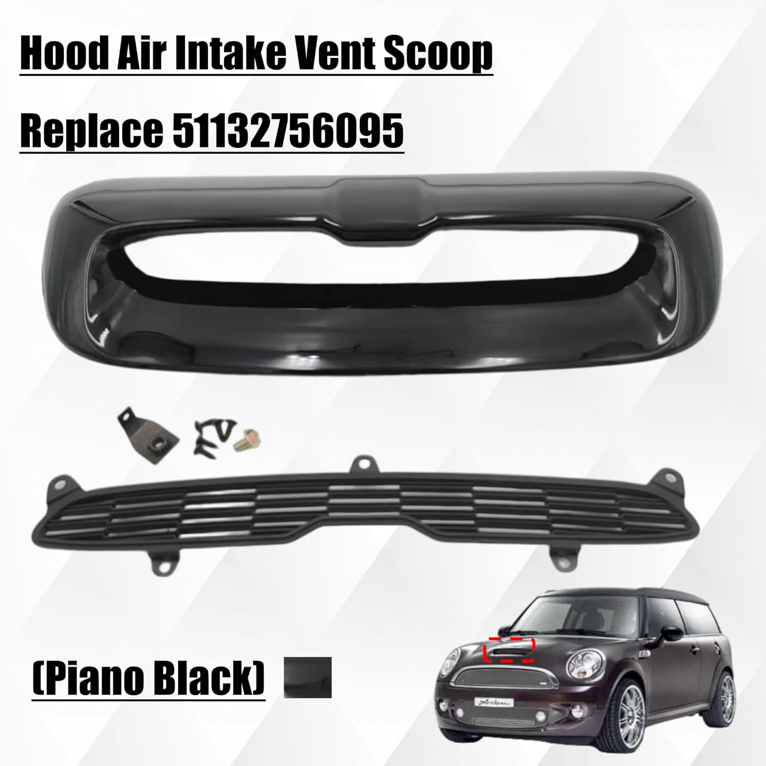 Hood Scoop Vent Grille OE 51132756095 51132756096 51137148827 Painted Black Airflow Replacement for MINI R55 R56 R57 R58 R59 Cooper S/JCW 2007-2013