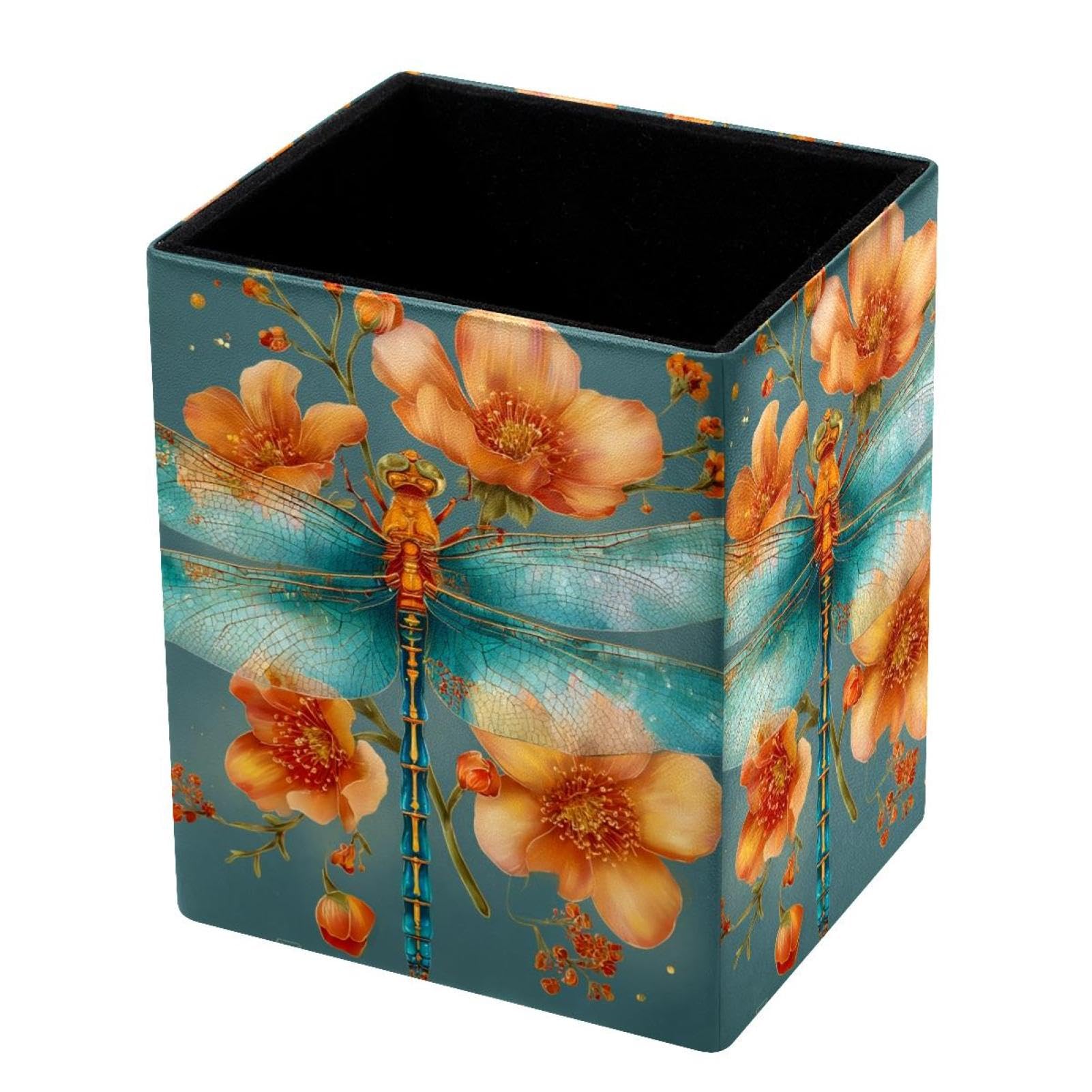 VAPOKF Pencil Holders for Desk, Dragonfly Printed Pen Holders Pen Pot Makeup Brushes Storage Desktop Stationery Supplies Organiser for Home Office