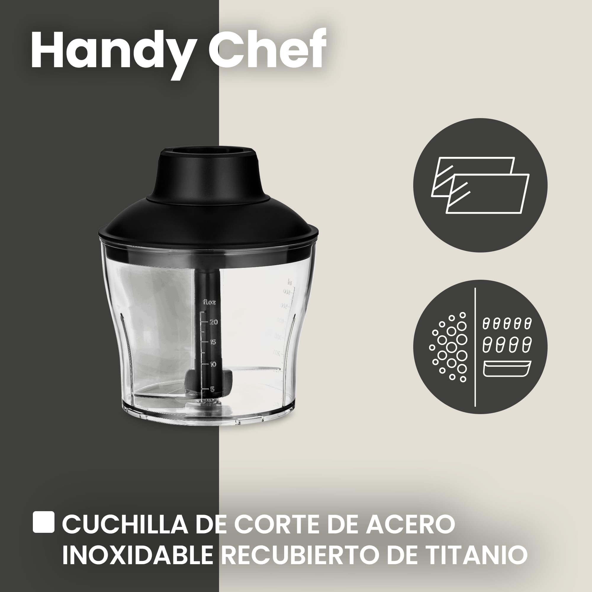ZEEGMA Batidora de mano Handy Chef 5 en 1 multifuncional de 1500 W, juego de boquillas: batidora, gancho para mezclar, procesador de alimentos de 0,6 l, recipiente de 0,8 l, modo turbo