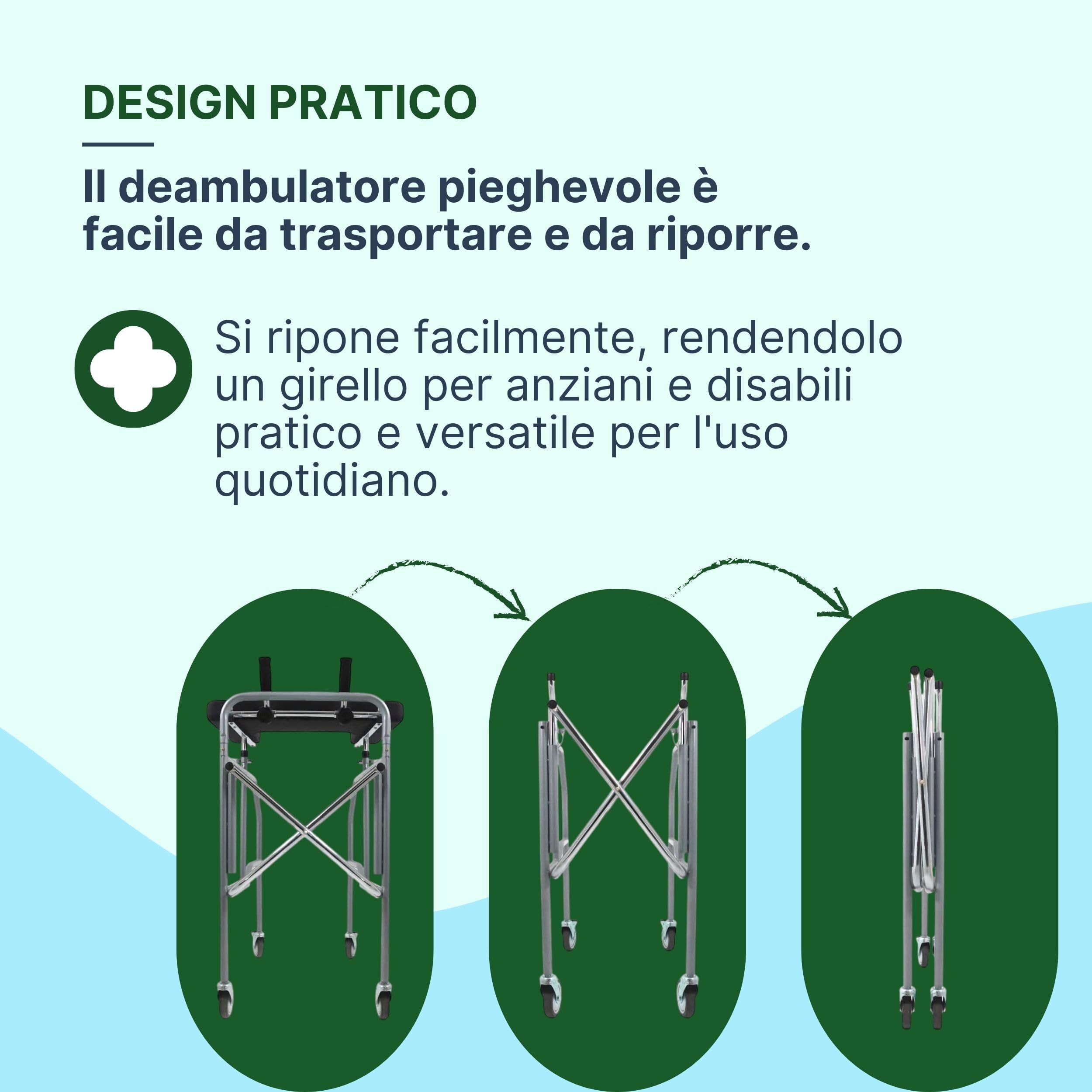 Deambulatore per Anziani - Girello - Deambulatore per Anziani 4 Ruote- Con Appoggio Antibrachiale a Tavolo