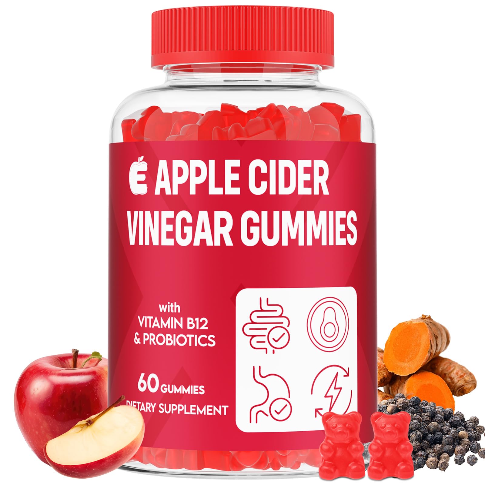 YEKBYOE Gomas de vinagre de maçã com “mother” 2000 mg, 60 gomas