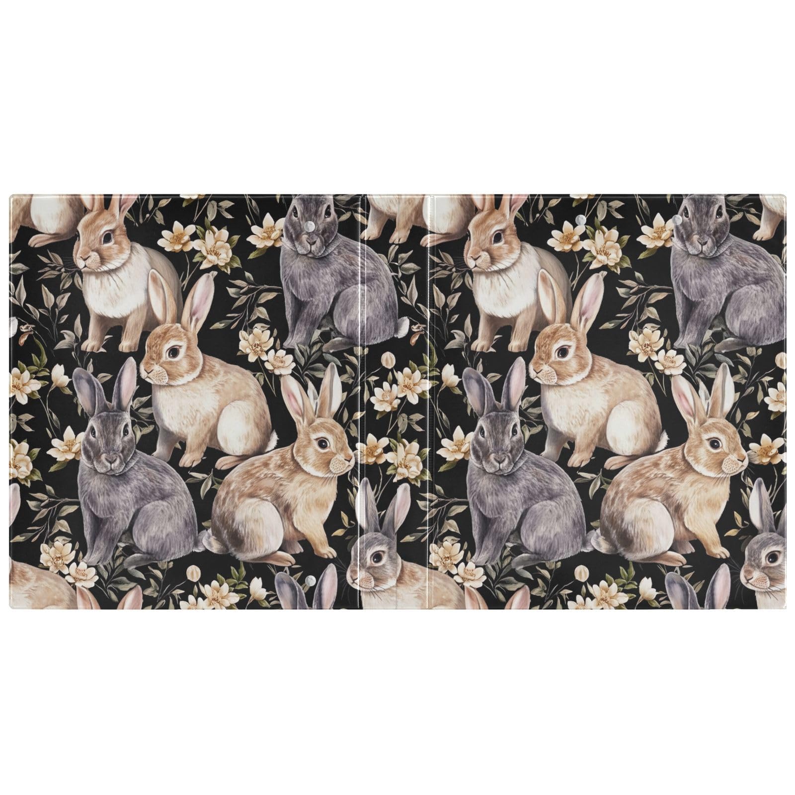 Confezione da 2 raccoglitori ad anelli realistici dipinti con conigli, fiori beige, con tasche, grandi, per scuola, università, ufficio