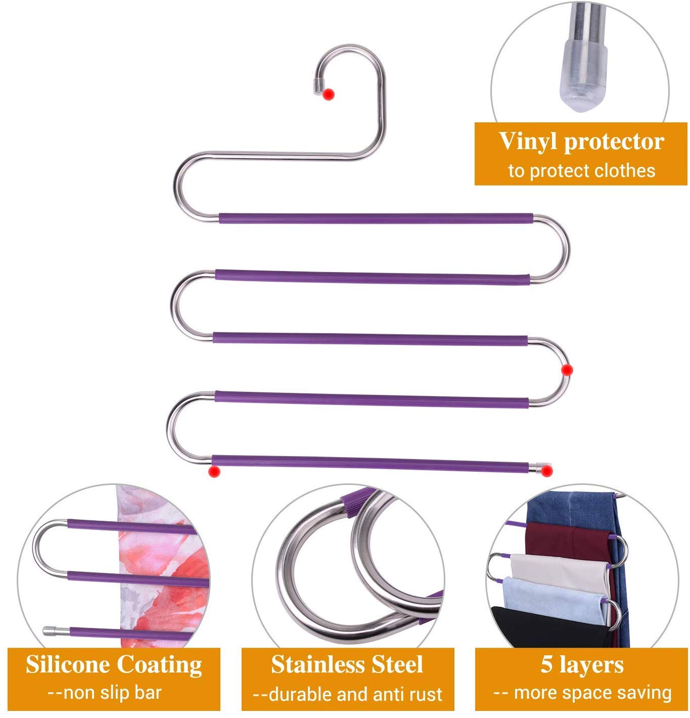 Hosenbügel, 3er-Pack Hosenbügel Platzsparend S-Type-Kleidung Hosenbügel rutschfeste Closet Organizer für Schals Jeans Kleidung Hosen Handtüchers Trousers Towels