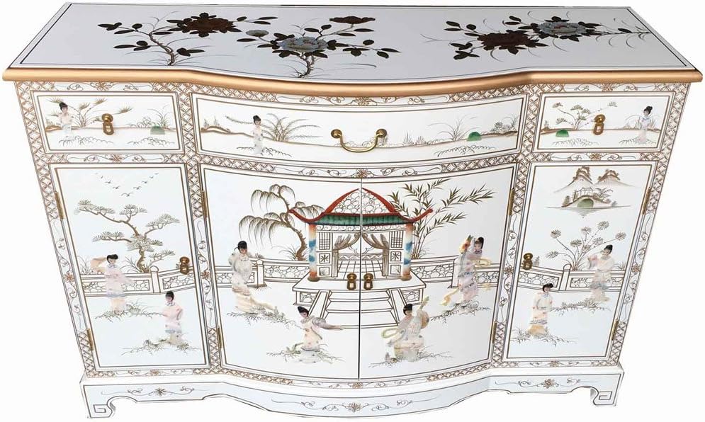 Chinese Oriental Furniture Bow Front Sideboard with Mother of Pearl Inlay
