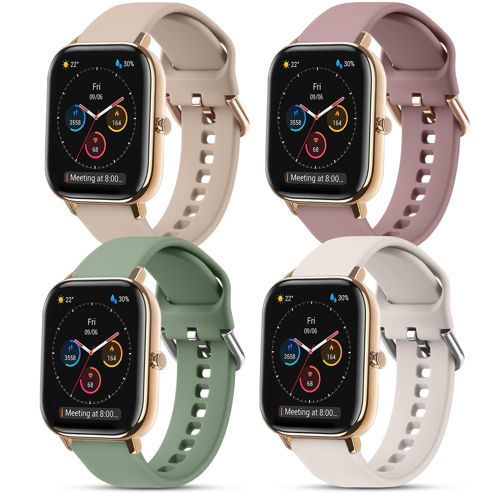 Tobfit 4 Pieces 20 mm Strap for Amazfit GTS 2 Mini/GTS 4 Mini/GTS 2/ GTS 3/ GTS 4/ GTR Mini, Soft Silicone Replacement Wristbands Waterproof Sports Watch for Amazfit Bip 3/ Bip 3 Pro