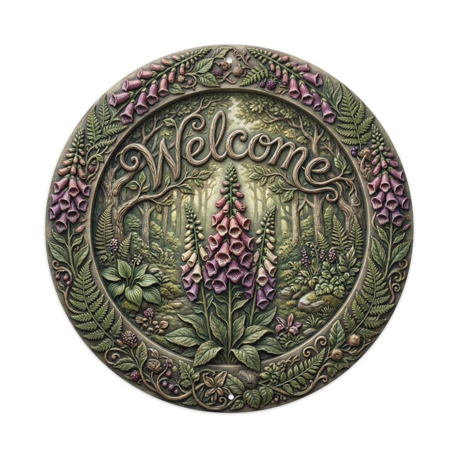 Metal Tin Sign Foxglove Garden Welcome Woodland Bells