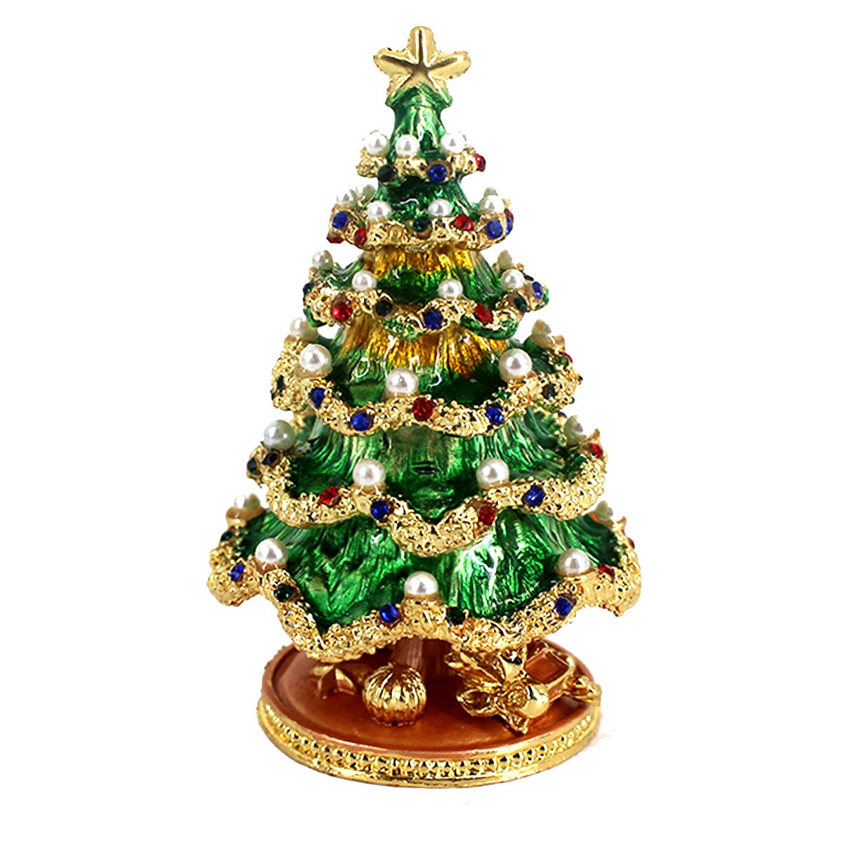 Millya UK Delicate Hand-Painted Christmas Tree Sea Turtle Alloy Jewelry Box Sparkling Rhinestones Jewelry Trinket Box