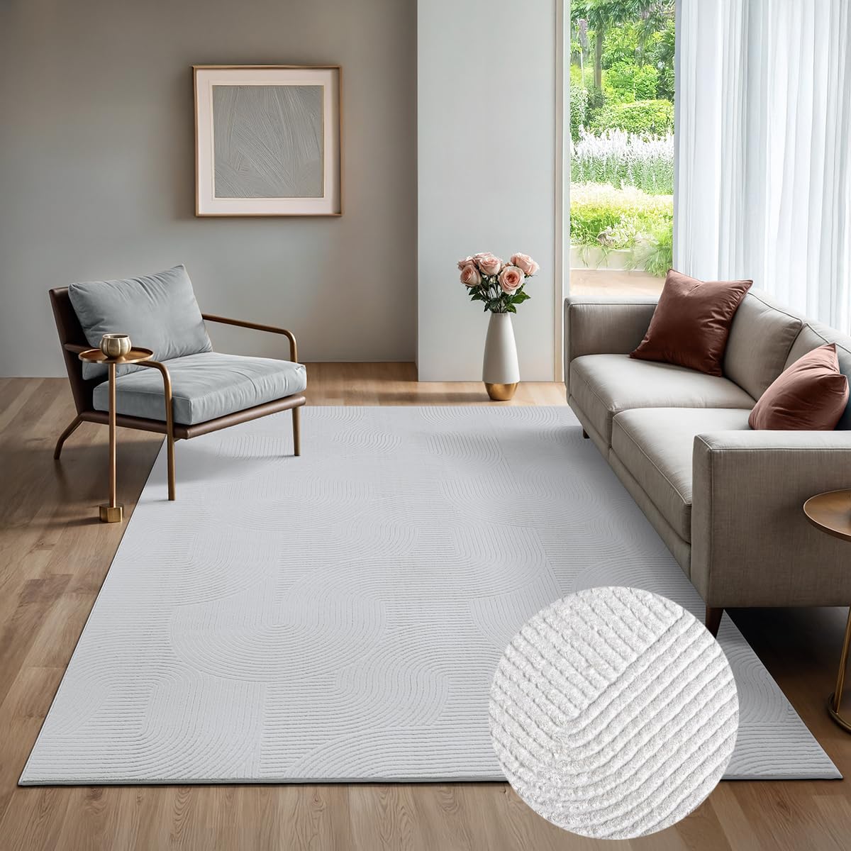 the carpet Rio - Moderner Kurzflor Teppich, weicher und pflegeleichter Anti-Rutsch-Teppich mit 3D-Optik, robust, für Wohnzimmer und Schlafzimmer, Weiß, 200 x 280 cm