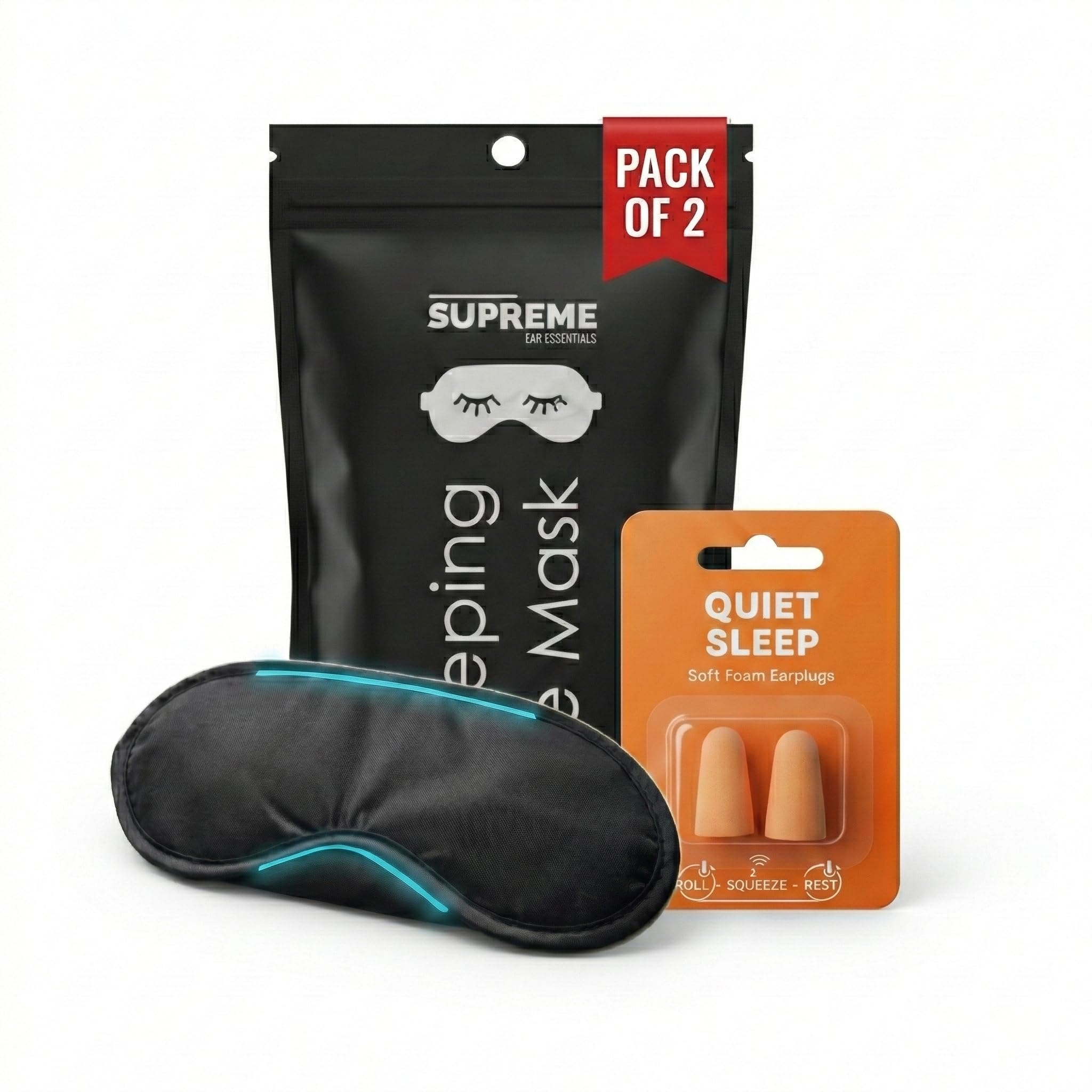 Sleep Eye Mask for Women & Men | 100% Light Blocking & Comfortable Fit | Sleep Kit for Airplane Travel | Soft-Washable Eye Cover for Sleeping | Includes Ear Plugs | (Minimalist Black)