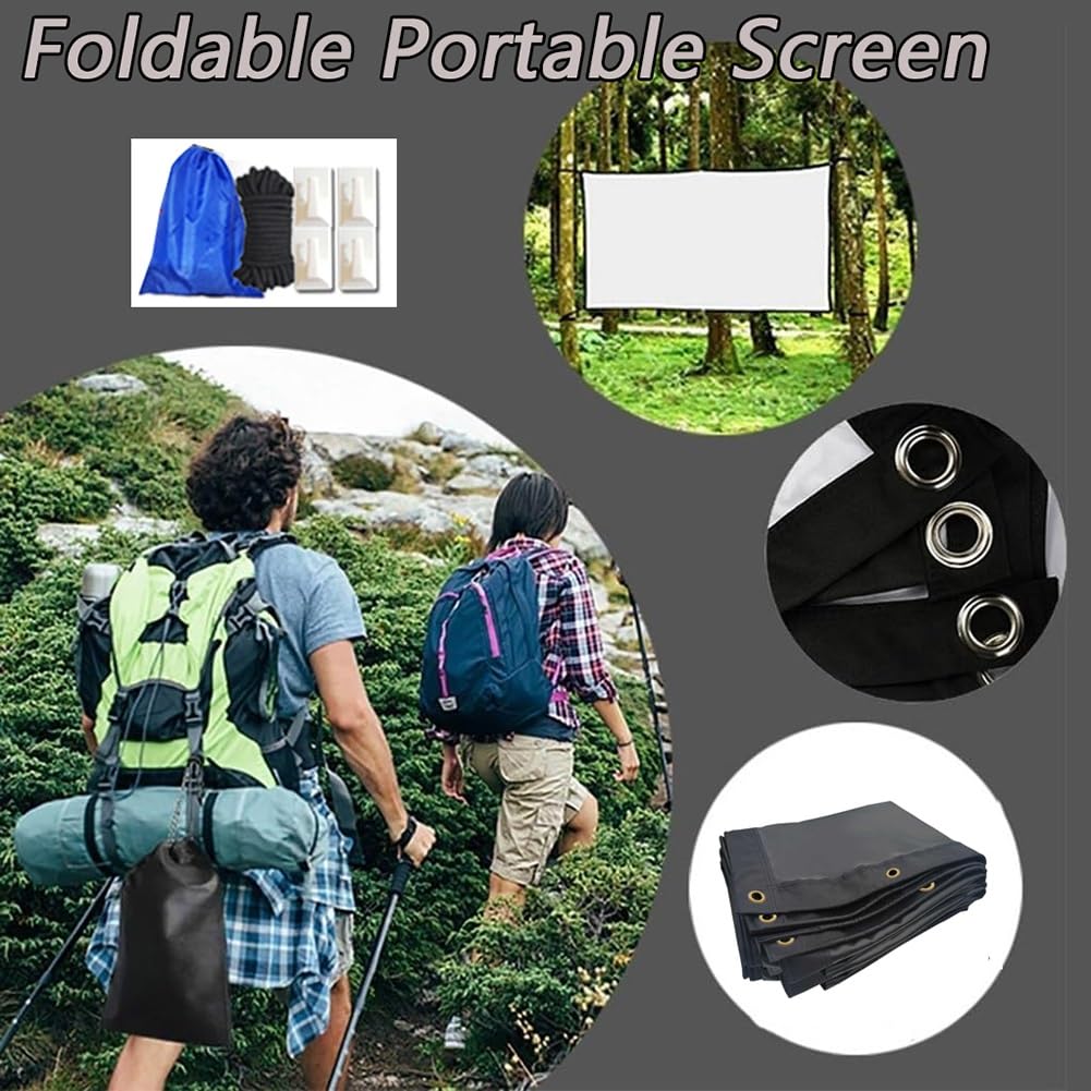 Schermo Proiettore Portatile da 60-300 pollici con Retro Nero, Telo Proiettore Pieghevole 4K HD 16:9 per Interni ed Esterni, Home Theater e Giardino(120in(265x149cm))