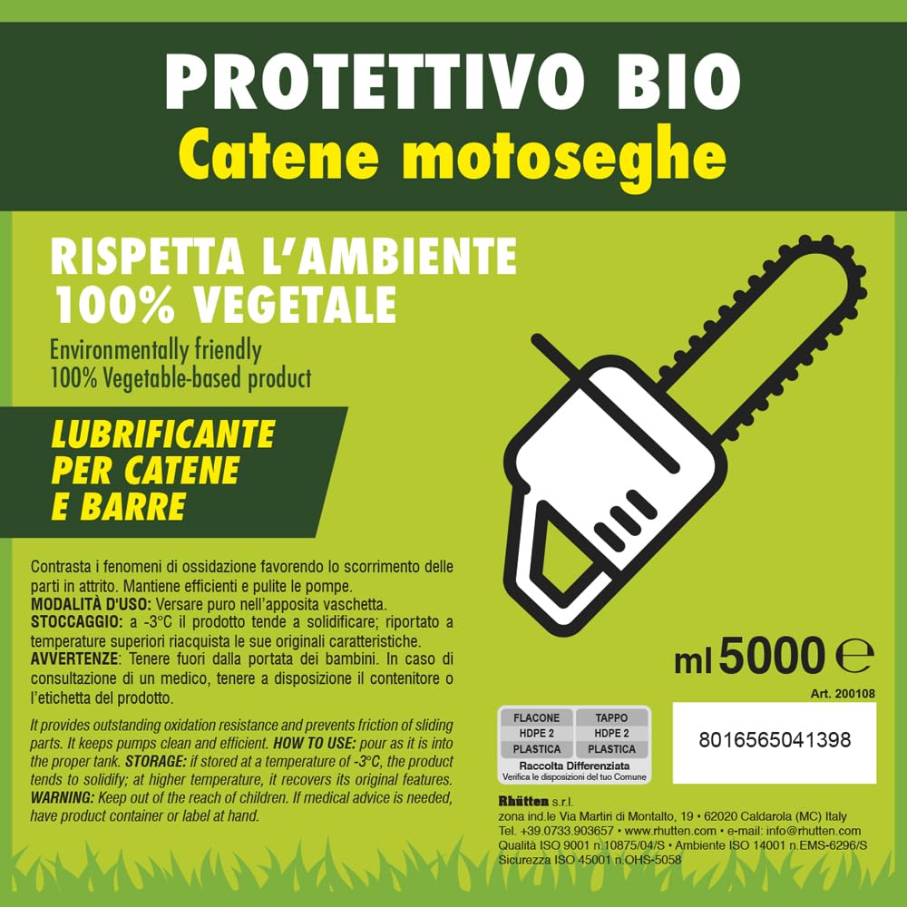 Protettivo Bio Catene Motoseghe, Lubrificante Catene e Barre, 5L