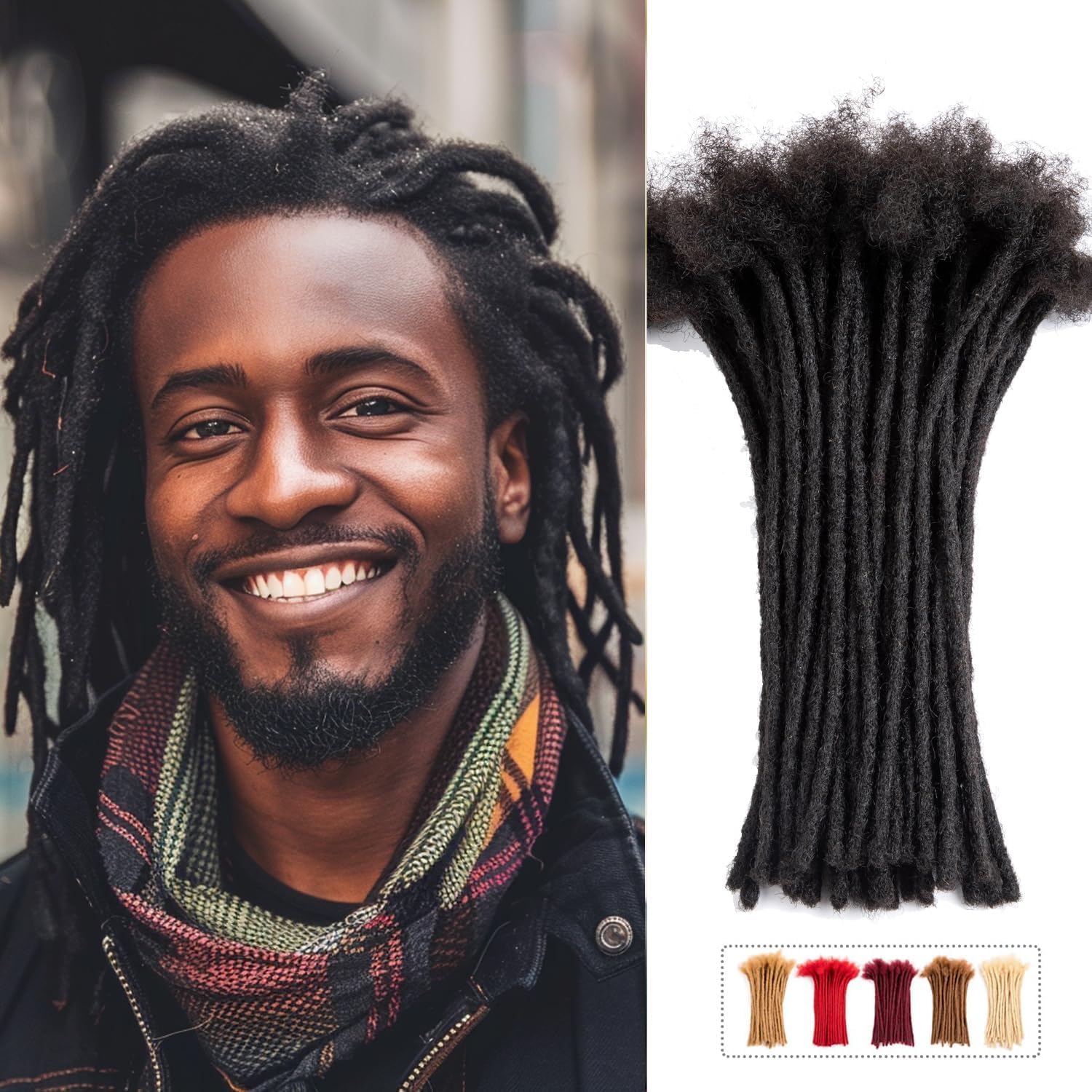 JIAJIATeresa Small 0.4cm Width 100% Human Hair Dreadlock Extensions for Men/Women/Kids Permanent Dread Loc Extensions Human Hair Can be Dyed and Bleached, Hair(10 Inch-10Strands)