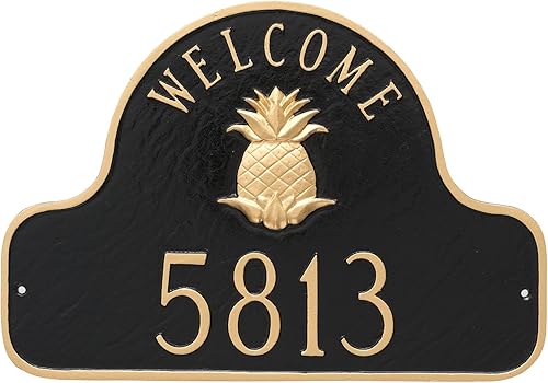 Montague - Placa de metal con diseño de piña, 11 x 16 pulgadas, color negro y blanco