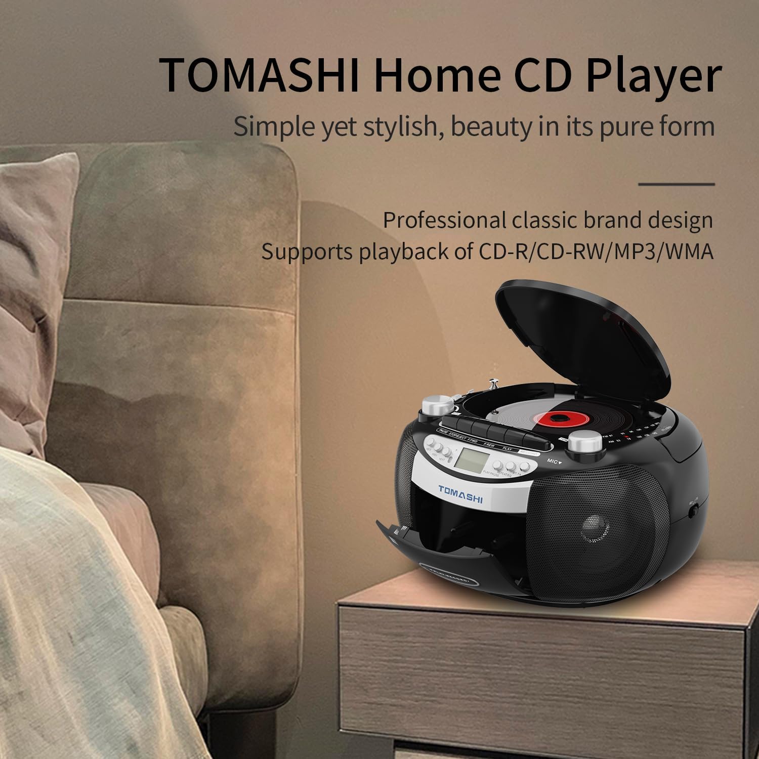 Bluetooth CD Player Boombox with Cassette Recorder | AM/FM Radio,USB/SD Playback,Remote Control,AC/DC Power