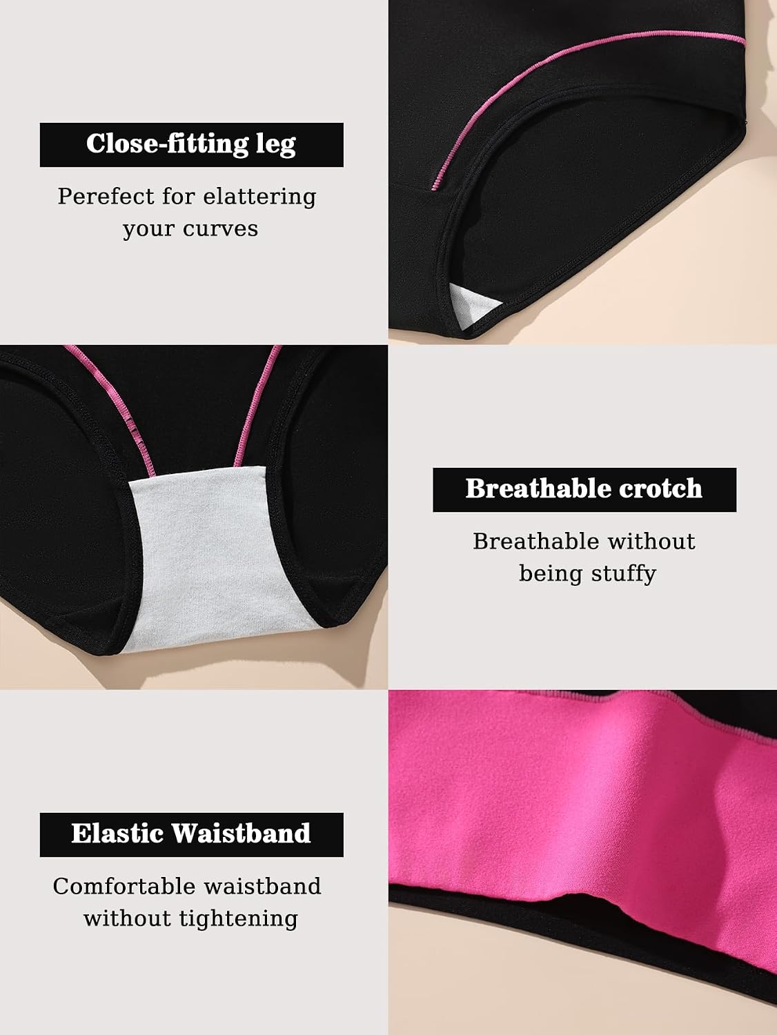 Women's High Waisted Panties, Color Blocking Briefs 7Pcs | Milk silk fabric,Ultra Soft, Breathable, Quick Dry Cooling, No Ride Up Comfort Underwear