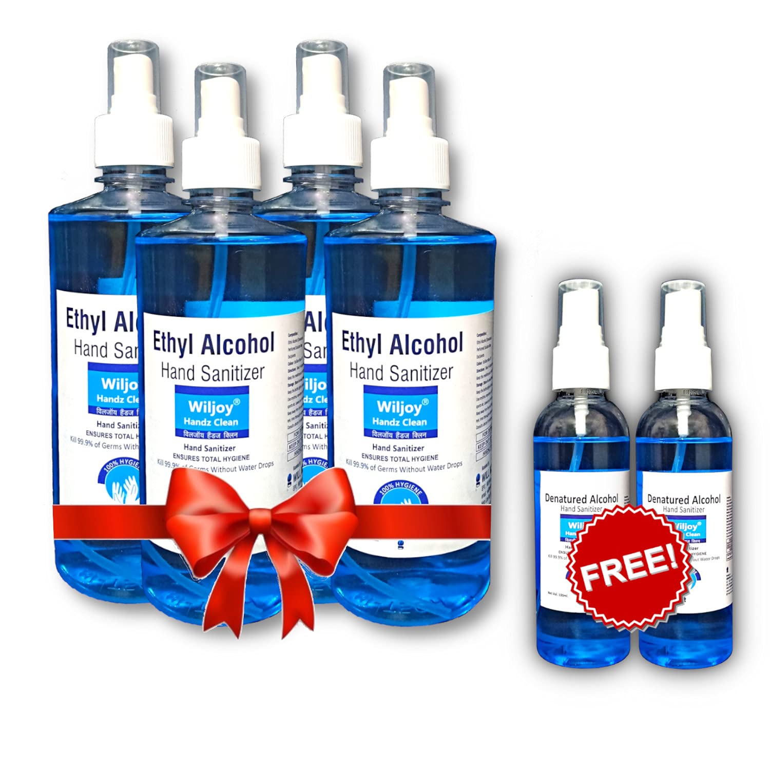 Wiljoy- 500ml Combo (Blue) 70% Alcohol Based Sanitizer & Disinfectant | WHO Recommended | Hypoallergenic Kills 99.9% Germs. (4X500ml Combo)