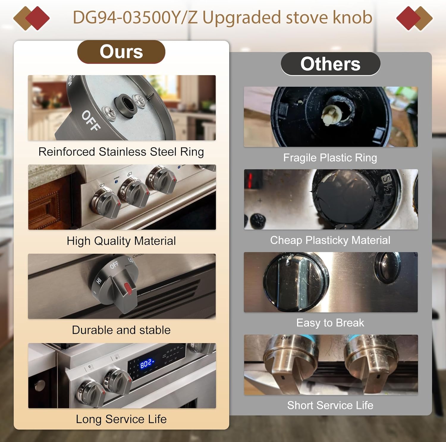 NE63T8111SG/AA NE63T8311SG/AA NE63BG8315SGAA knob for Samsung Electric Stove/Oven, DG94-03500Y DG94-03500Z knob Replacement dg64-00975a (Black)