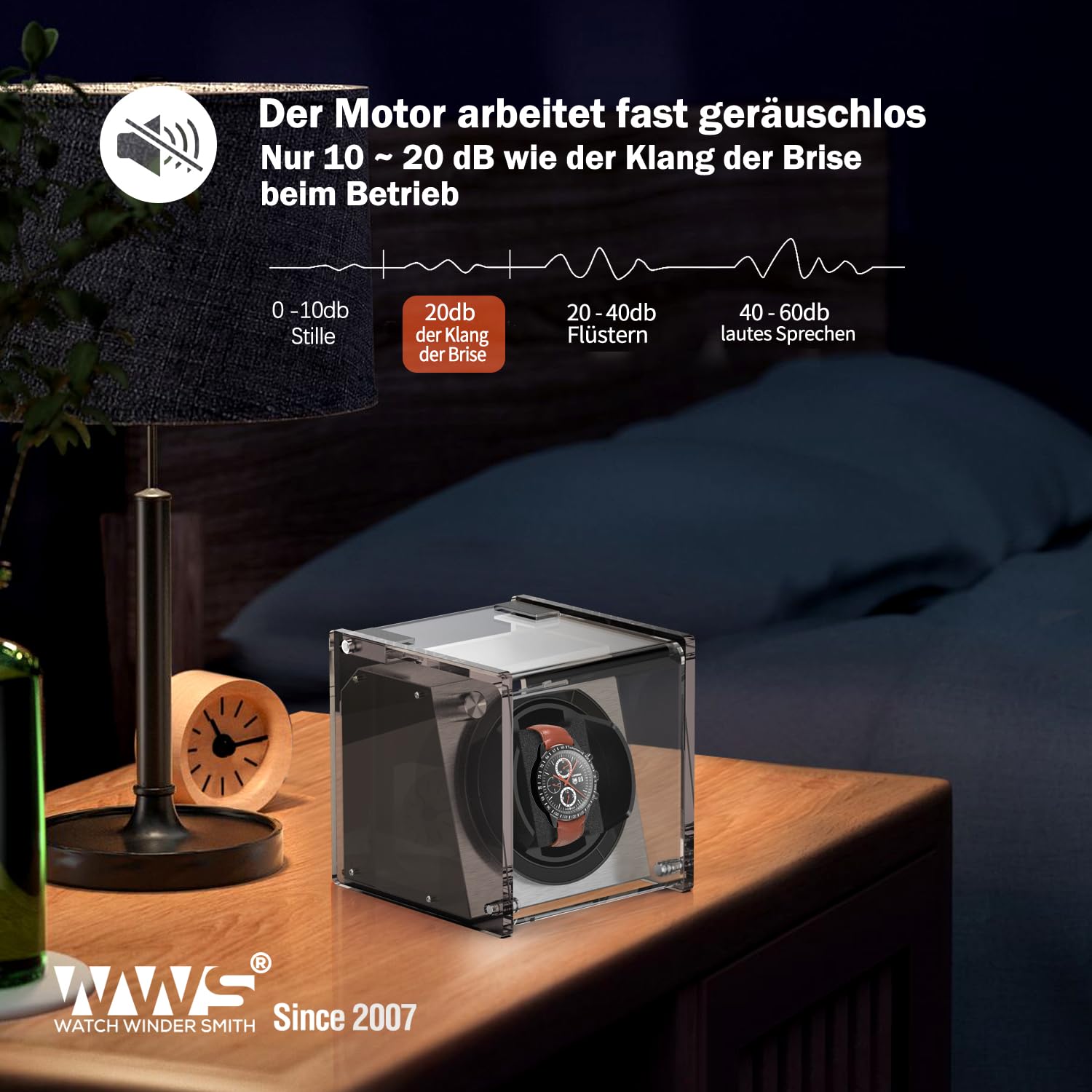 Watch Winder Smith Uhrenbeweger aus halbtransparentem PE Kunststoff für 1 Uhren