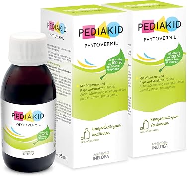 PEDIAKID - Phytovermil - Dietary supplement based on plant extracts - Contributes to the maintenance of a healthy parasite-free intestinal sphere - 2 bottles 125ml