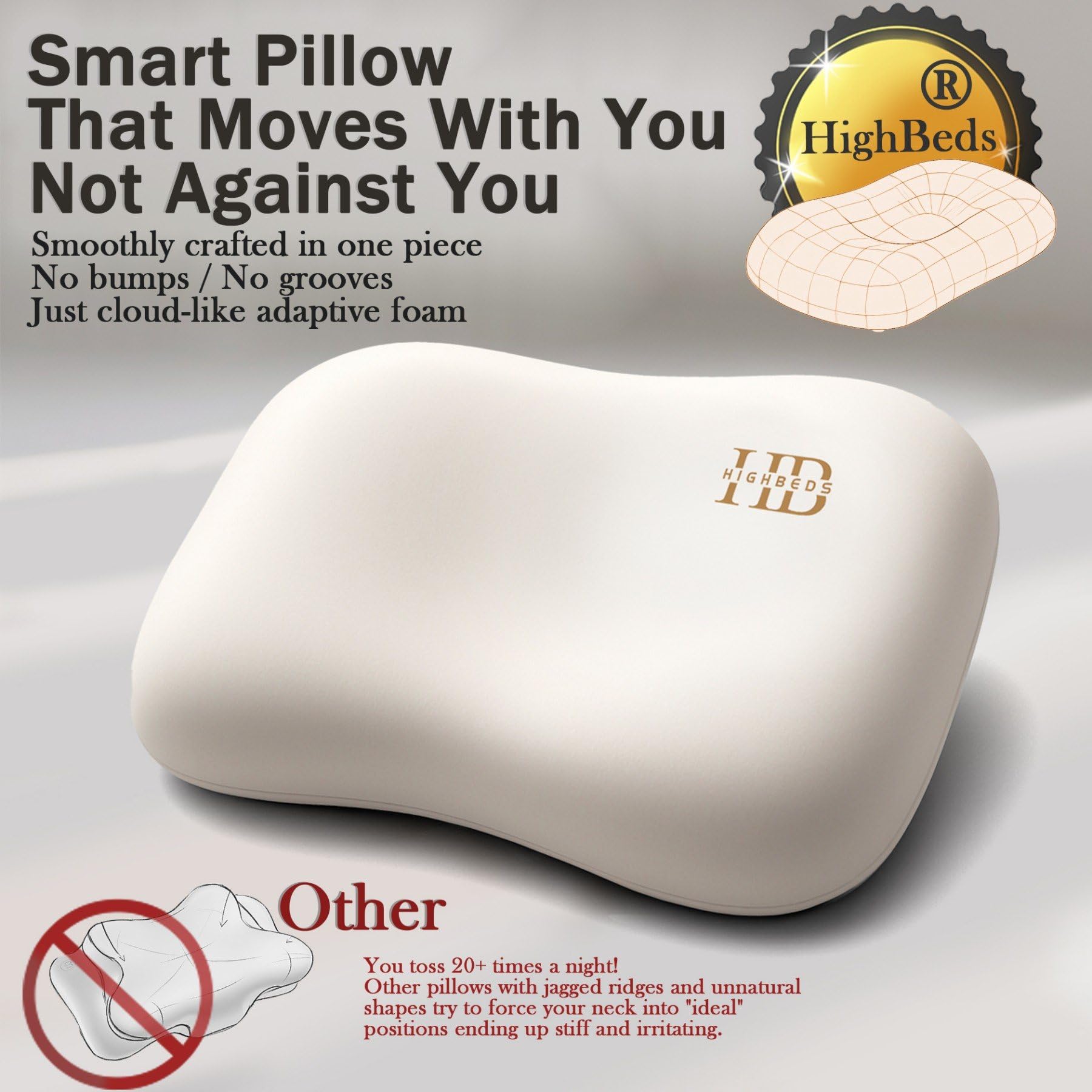 Almohada cervical para el cuello, almohada para dormir de lado para aliviar el dolor de cuello, almohadas ergonómicas suaves de espuma viscoelástica de seda de hielo, sin cremallera, material 2