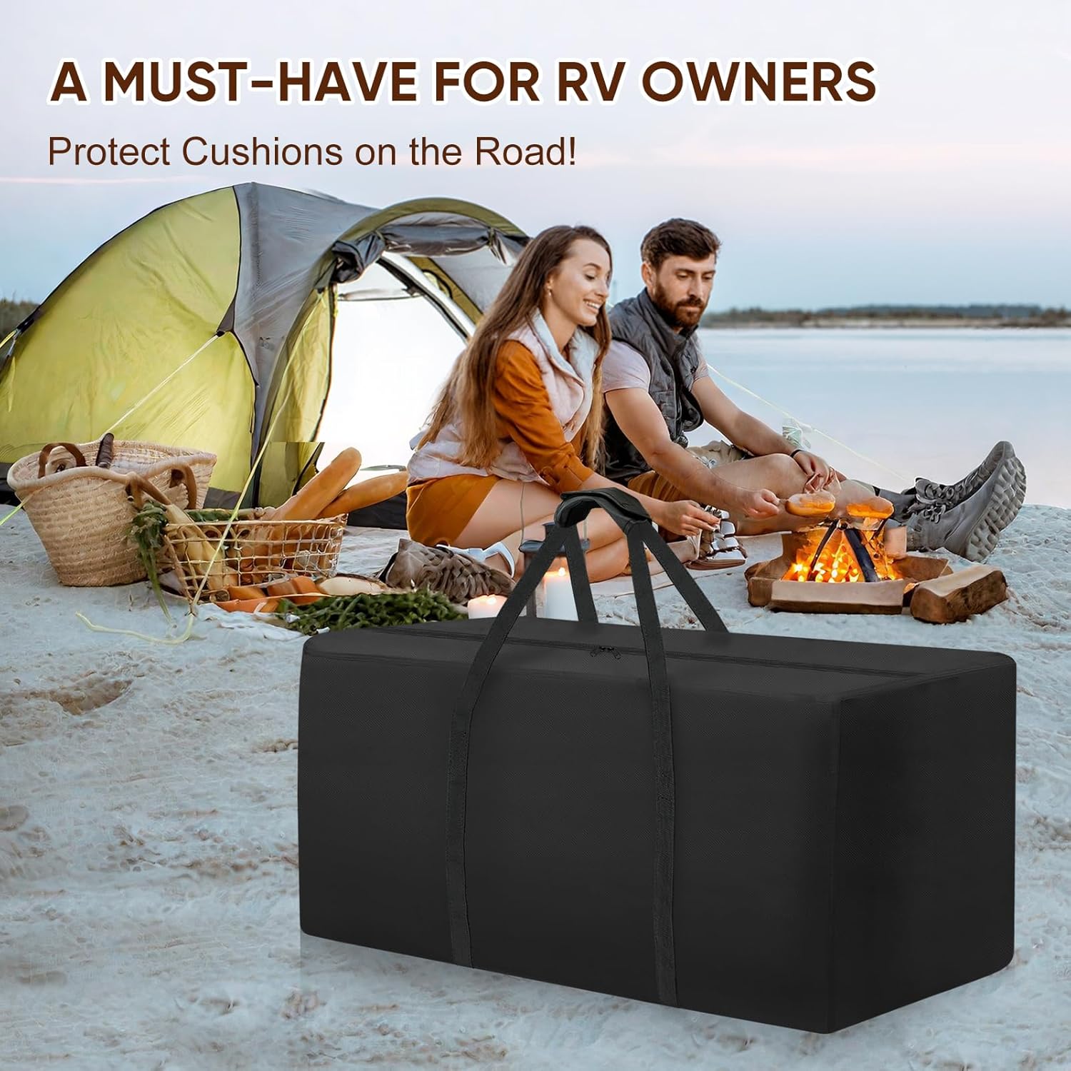 Outdoor Patio Cushion Storage Bag - Waterproof Large Patio furniture Cushion Organizer Storage Bag with Handle and Zipper, 55" L x 24" W x 24" H Big Foldable Duffle Cover