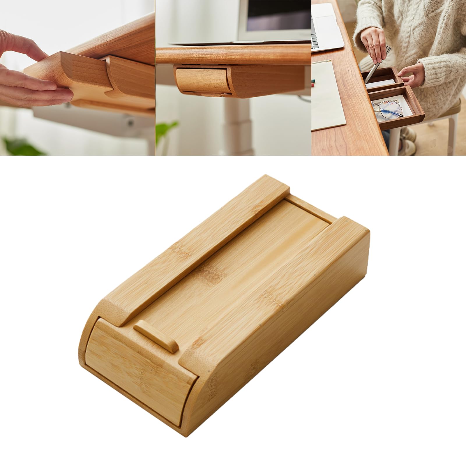 Cassetto portaoggetti in legno da mettere sotto la scrivania, con scomparto scorrevole nascosto, per forniture da ufficio e matite, 19,5 x 9,5 x 16,5 cm
