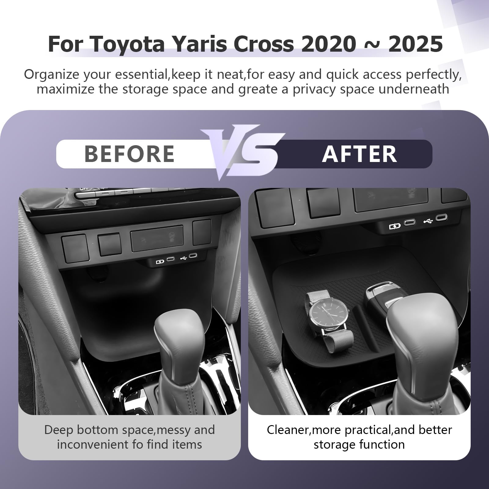 LUWU Compatibile con Toyota Yaris Cross Yaris Hatchback Automatic 2020-2025 2026 Tappetino Antiscivolo in Gomma per Console Centrale Yaris Cross Accessori