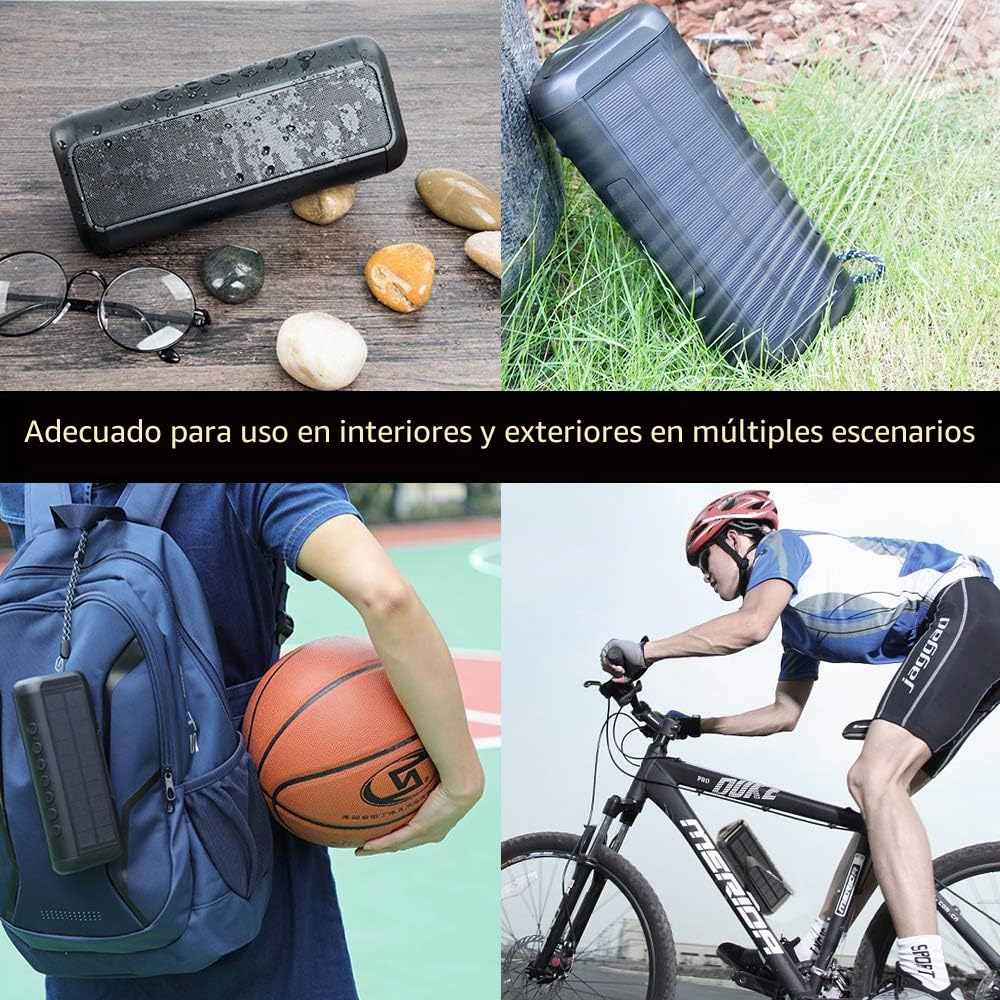 Altavoz Bluetooth Solar de 12 W, Altavoz inalámbrico portátil a Prueba de Agua IPX5 Capaz de Reproducir más de 50 Horas, batería incorporada de 5000 mAh, para Actividades en Interiores y Exteriores.