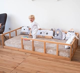 BUSYWOOD Toddler Floor Bed Frame - Kids Bed Rail for Toddlers - Montessori Wood Bed Frame - Kids Twin Floor Bed - Playroom Furniture - Montessori Platform Bed (Model 10)