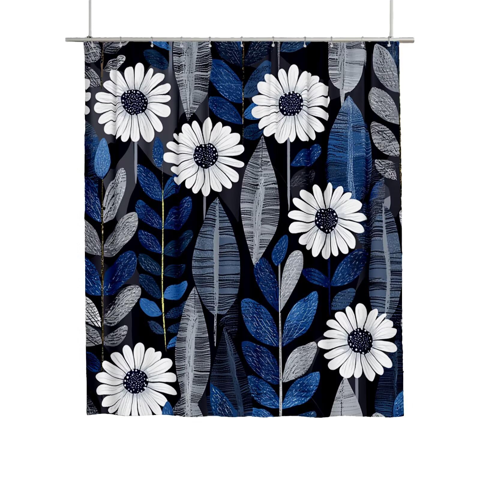 Rideau baignoire floral en tissu polyester lavable de qualité supérieure avec oeillets S-4
