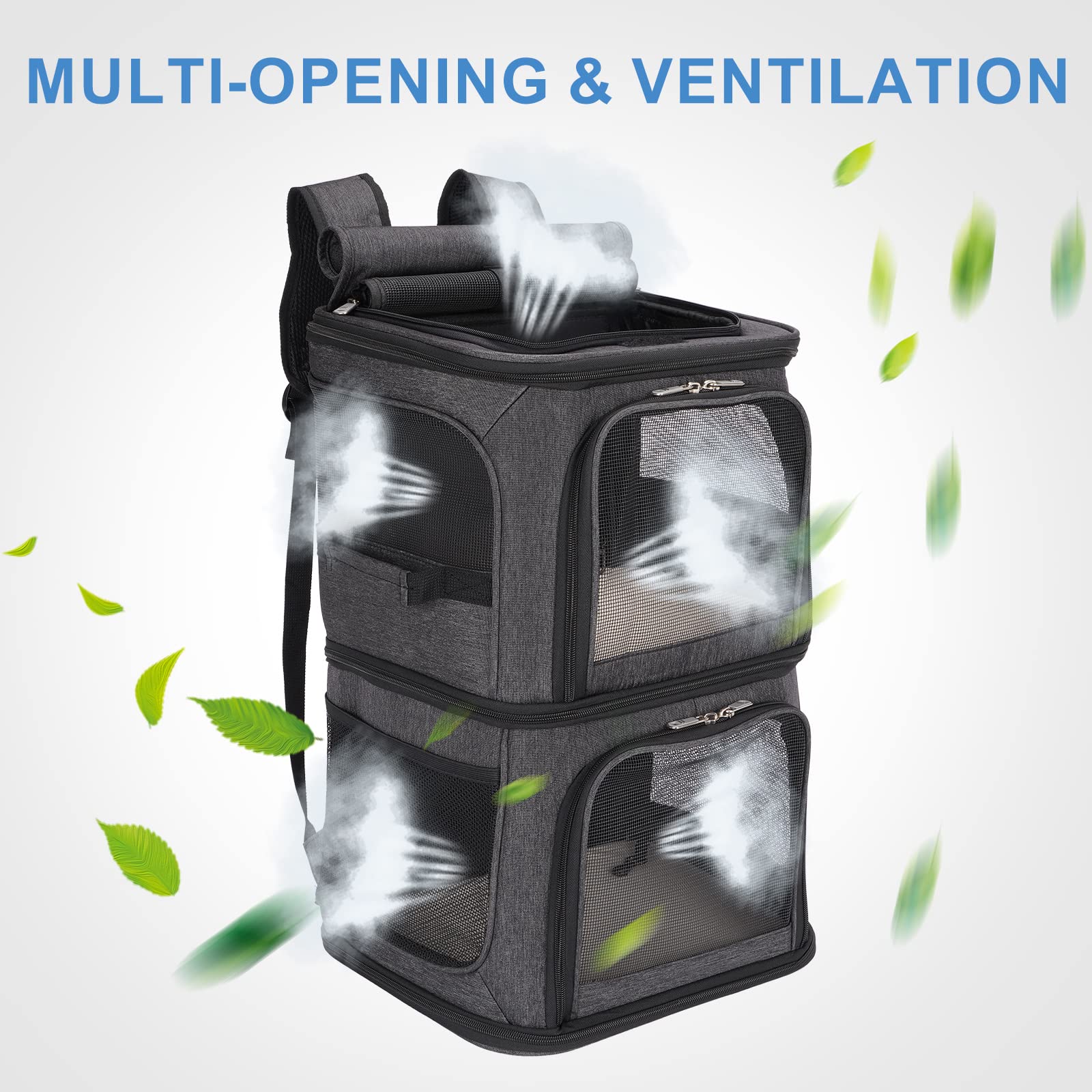 Mochila 2 en 1 para 2 Gatos Máxima 12 kg, Transportin Doble para 2 Gatos, Transportador Portátil de Viaje para Mascotas, Transpirable y Plegable, Negro