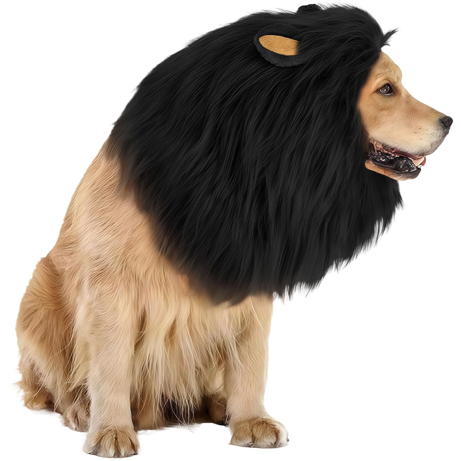 GWAWG Lion Mane Wig for Dog and Cat Costume, Adjustable Pet Costume with Ears for Dog (Black)